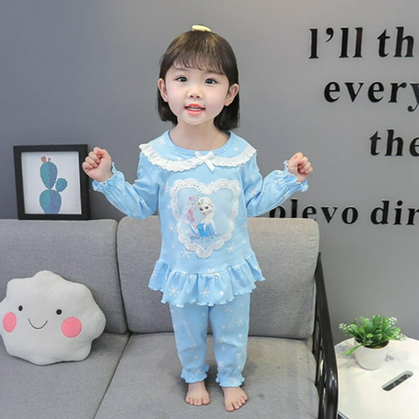 Conjunto de pijama de princesa para pijamas de Elsa de Frozen de dibujos animados, vestidos de verano primavera para de bebé, pantalón para niños, vestido de manga larga