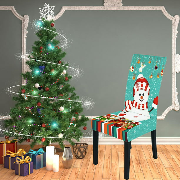 Juego de 4 fundas para sillas de comedor con muñeco de nieve de Navidad,  protector elástico para sillas de cocina, regalo de árbol de Navidad azul