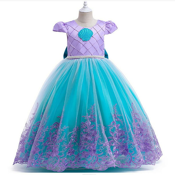 Vestido de princesa Ariel de La Sirenita de Disney, vestido de encaje con  lazo para niñas, disfraces de Cosplay, Vestido de Halloween para niños