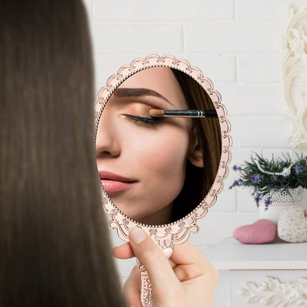 Espejo de mano vintage, pequeños espejos decorativos de mano para  maquillaje facial Flor en relieve Ofspeizc WRMH-924-4