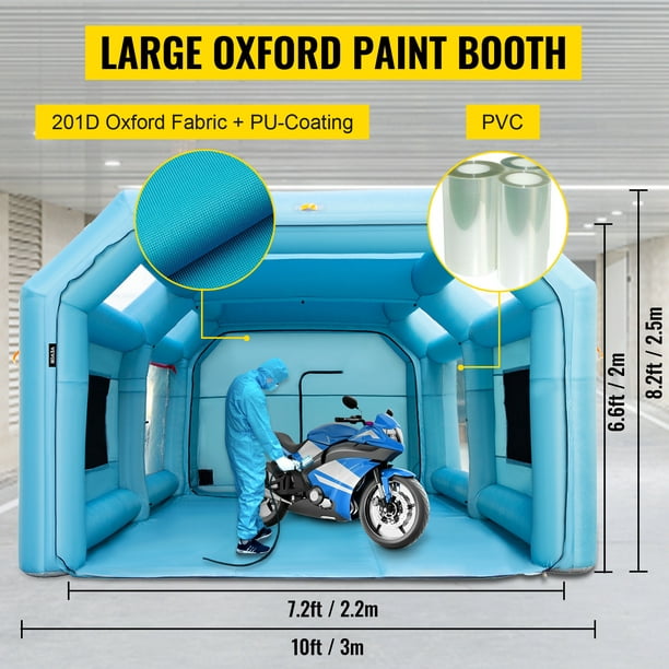 Cabina de pintura inflable portátil VEVOR, cabina de pulverización inflable  de 23 x 13 x 8 pies, tienda de campaña para pintura de coche con sistema de  filtro de aire y 2