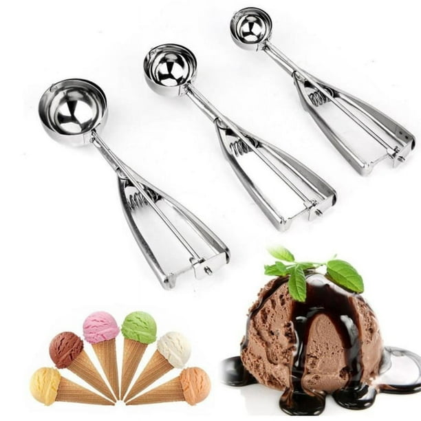 Cuchara para helado, juego de 3 cucharas de galletas de acero inoxidable  18/8, cucharas de galletas para hornear, juego de 3 cucharas de helado con