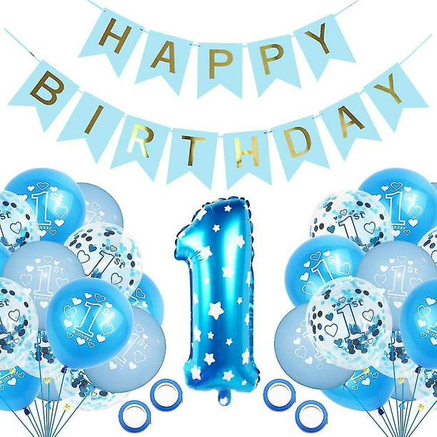 Decoraciones de primer cumpleaños para niño, decoraciones de primer  cumpleaños para bebé, globo azul 1 para primer cumpleaños, globos de primer