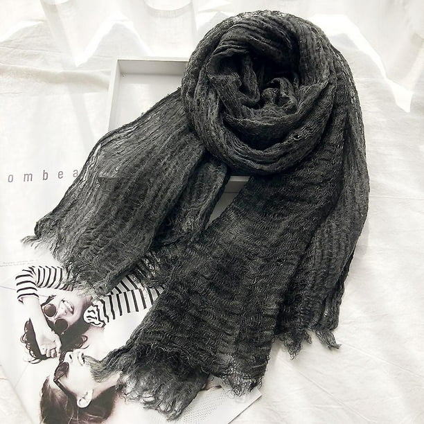 Bufanda de lino negro, bufanda de lino para mujer, bufanda negra