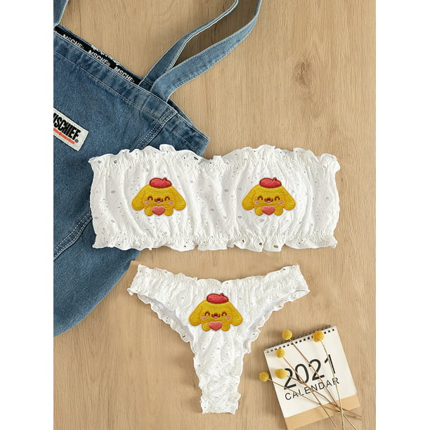 Conjunto de ropa interior con pegatinas de Hello Kitty para mujer, traje de  baño dividido Sexy de Anime Kawaii, Bikini, sujetador, Bragas, tanga