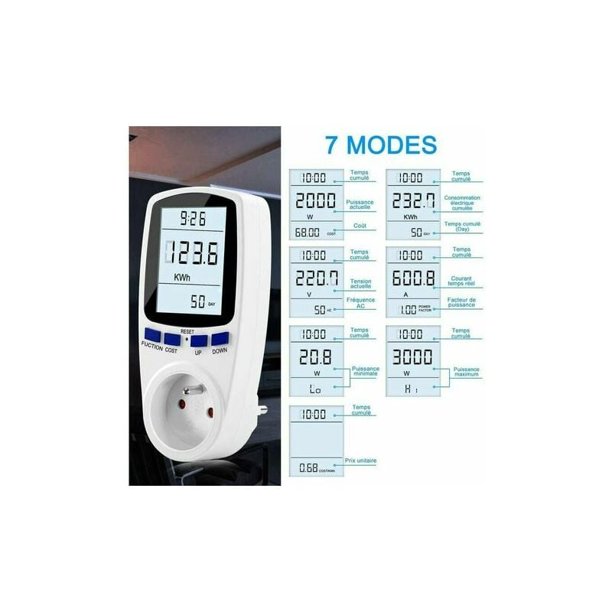 Wattmètre d'énergie de prise, compteur de consommation d'énergie Moniteur  de consommation d'énergie avec écran LCD