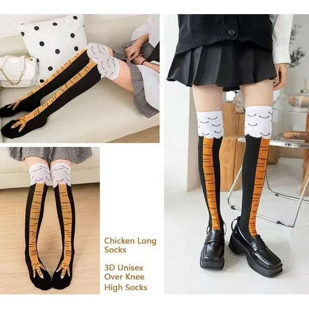 2 pares de calcetines divertidos de patas de pollo: calcetines de rodilla  de 24 pulgadas, calcetines de pantorrilla de 12 pulgadas, regalos de fiesta