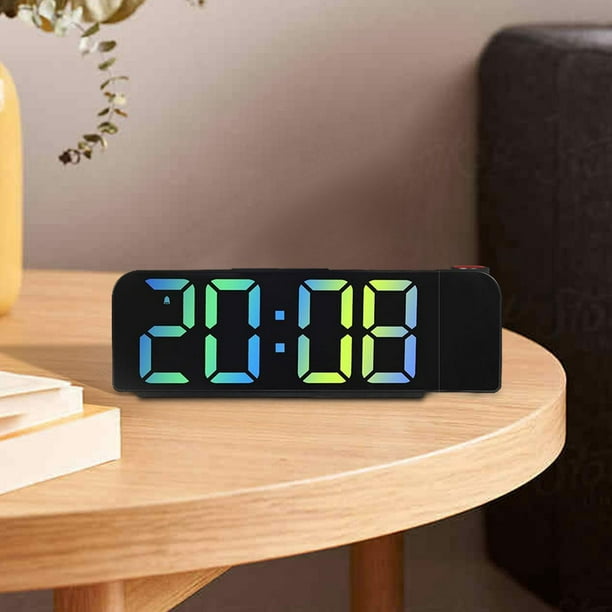 Reloj despertador de proyección para dormitorios, reloj digital de 7  pulgadas con proyector de 180°, atenuador de brillo de 5 niveles, cargador  USB