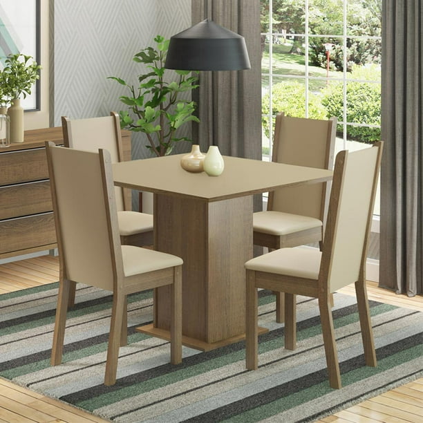 Conjunto Comedor Madesa Luana Mesa Tapa Madera con 4 Sillas Marrón