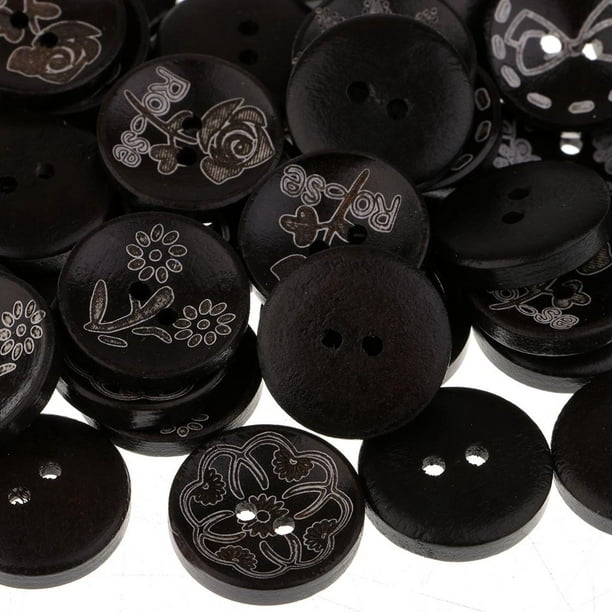 50 botones negros de 15 mm, color negro, redondo, 15 mm, botones de costura  con 4 agujeros de costura