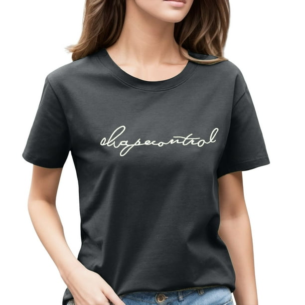 Camiseta con cuello redondo y estampado de letras para mujer, camiseta  informal de manga corta, camisetas informales para todos los días, ropa de  muje