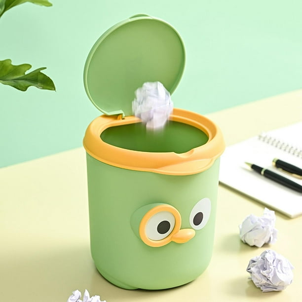 Mini cubo de basura pequeño, cubo de basura de dibujos animados, pequeño  cubo de basura, cesta de basura pequeña para encimera, para mesa de baño,  Verde mayimx Mini bote de basura