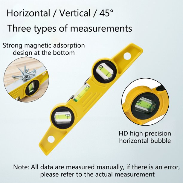 Muyoka Nivel de burbuja de 9 pulgadas Nivel de torpedo de borde magnético  Regla de línea de ladrillo pequeño Nivel de burbuja Nivel de caja de  herramientas a prueba de golpes 45
