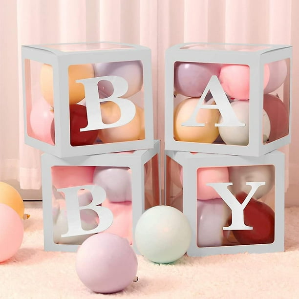 Cajas de bebé con letras para baby shower, decoraciones de baby shower con  4 cajas de globos para decoración de baby shower de revelación de género