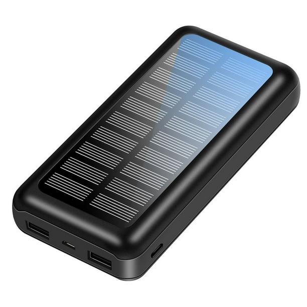 Cargador portátil de 10000 mAh, cargador solar Power Bank con 2 salidas USB  y USB-C (solo entrada), paquete de batería externa para exteriores