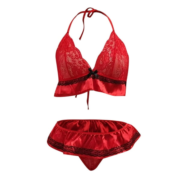 Gibobby Conjunto ropa interior mujer Conjunto de Lenceria Erotica para Mujer  de Encaje Sensual, Ropa Interior Sexy Mujer, Conjunto de Interior de Encaje( Rojo, XXG)