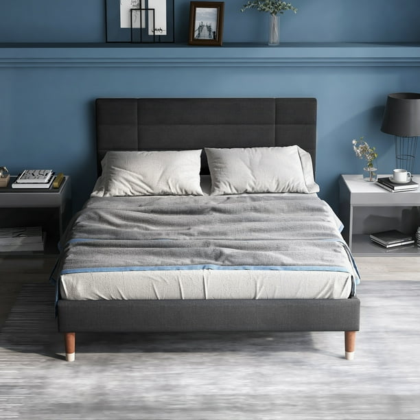 Cama tapizada 140*200, cama doble, cama para adultos y jóvenes gris