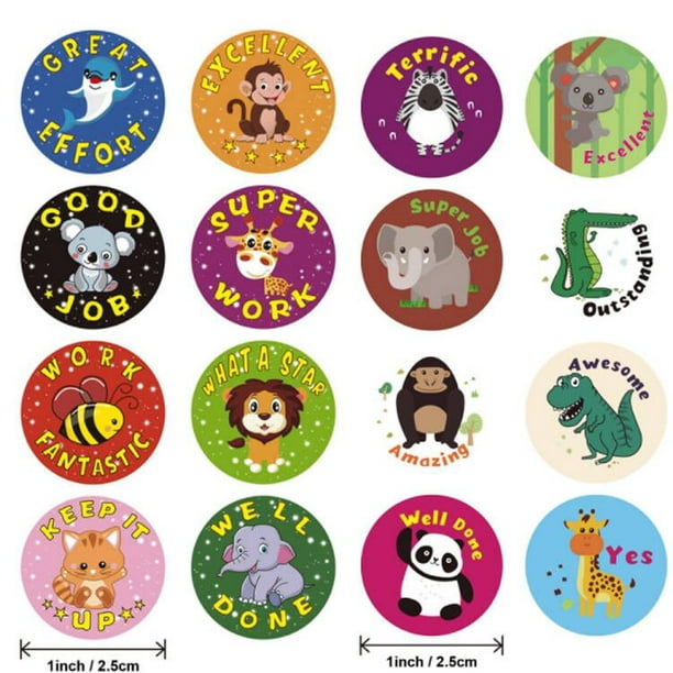 1000 piezas de mini pegatinas de recompensa de animales en 8 diseños para  profesores de niños (1 pulgada de diámetro, estilo 1+2) ER