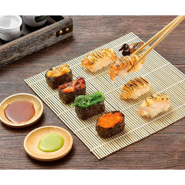 Kit para hacer sushi ISSEVE, tapete de sushi de bambú, bazuca de sushi todo  en uno con tapetes de bambú, palillos de bambú, paleta, esparcidor