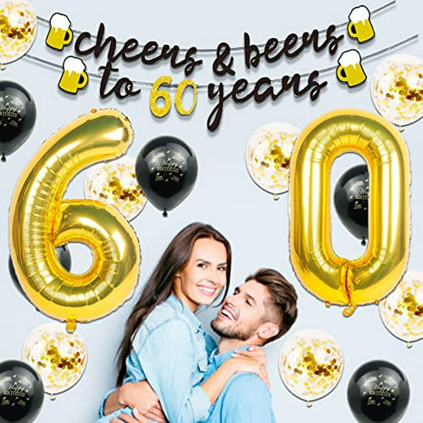 Decoraciones de cumpleaños número 60 para hombres y mujeres, suministros de  fiesta de cumpleaños 60 con pancarta de feliz cumpleaños y globos del