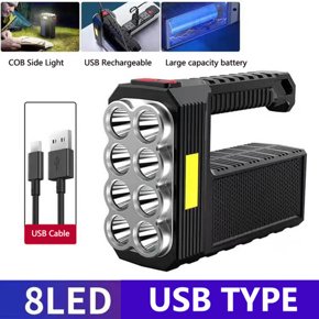 Linterna solar de mano recargable de 8 LED con luz lateral COB Lúmenes altos 3 modos Reflector portátil Ligero Proyector impermeable para pescar al aire libre Wmkox8yii jkg58