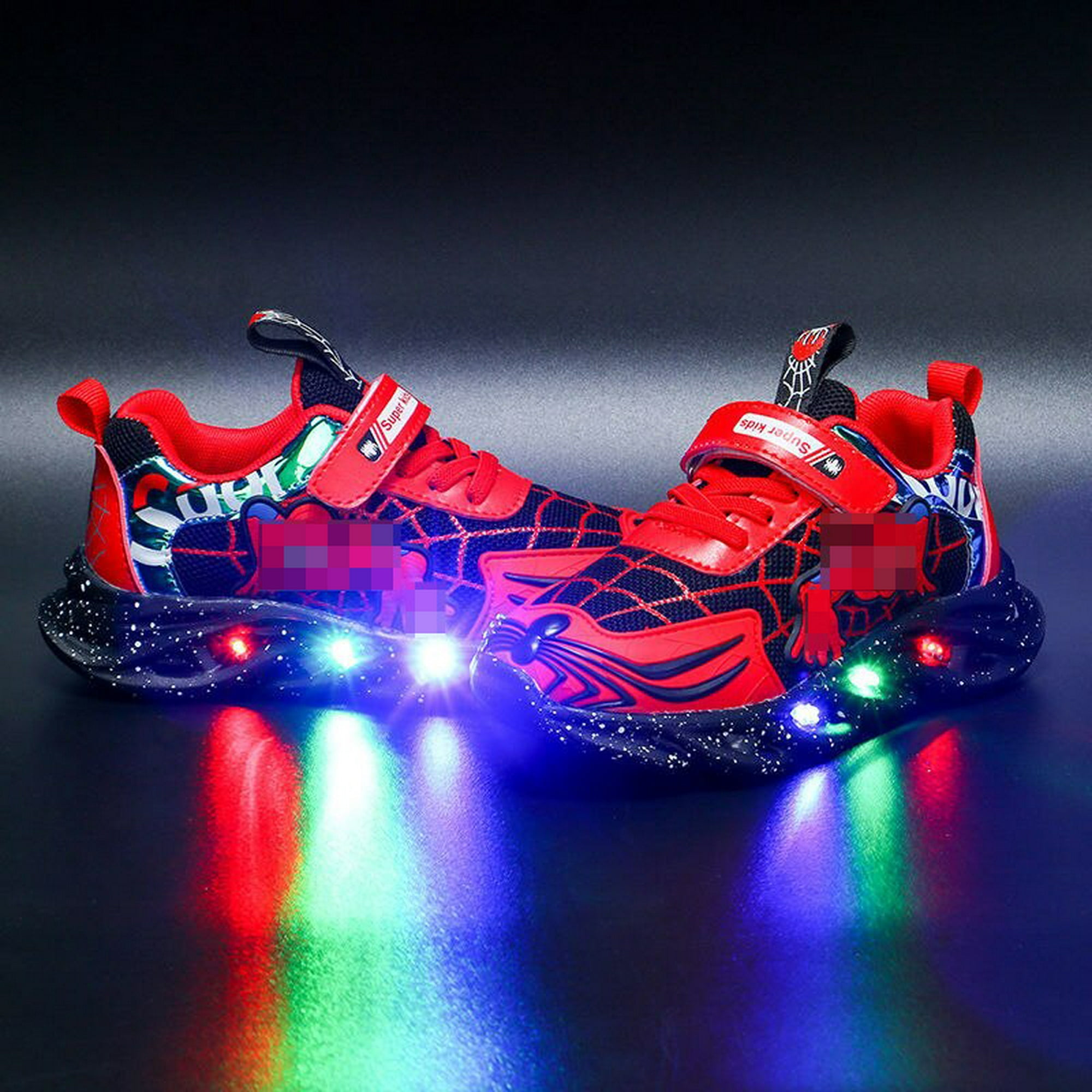 Disney niños dibujos animados Spider-Man niño niña deslizante suave zapatos  casuales zapatos deportivos estudiante zapatos para correr zapatos con luz  LED 22-plantilla 13,5 cm Gao Jinjia LED