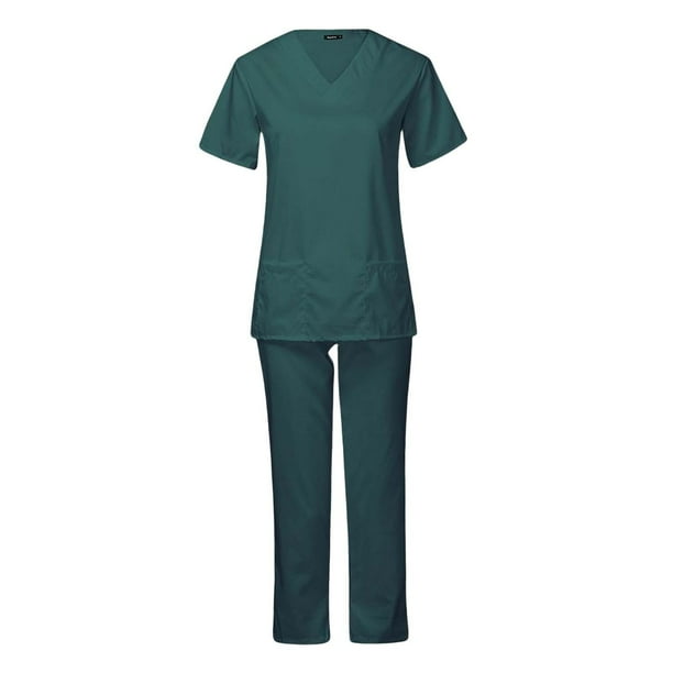 Uniforme de enfermería para mujer, uniforme profesional elástico con  múltiples bolsillos, conjunto de pantalones superiores, cómoda , verde  Yinane Pantalones superiores