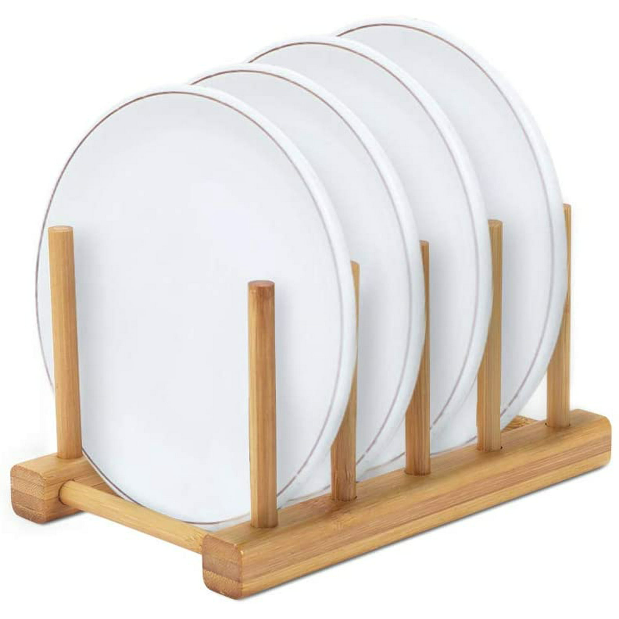 Estante para platos de madera de bambú, soporte para platos, soporte para  tapa de olla, organizador de gabinete de cocina para cuenco, taza, tabla de