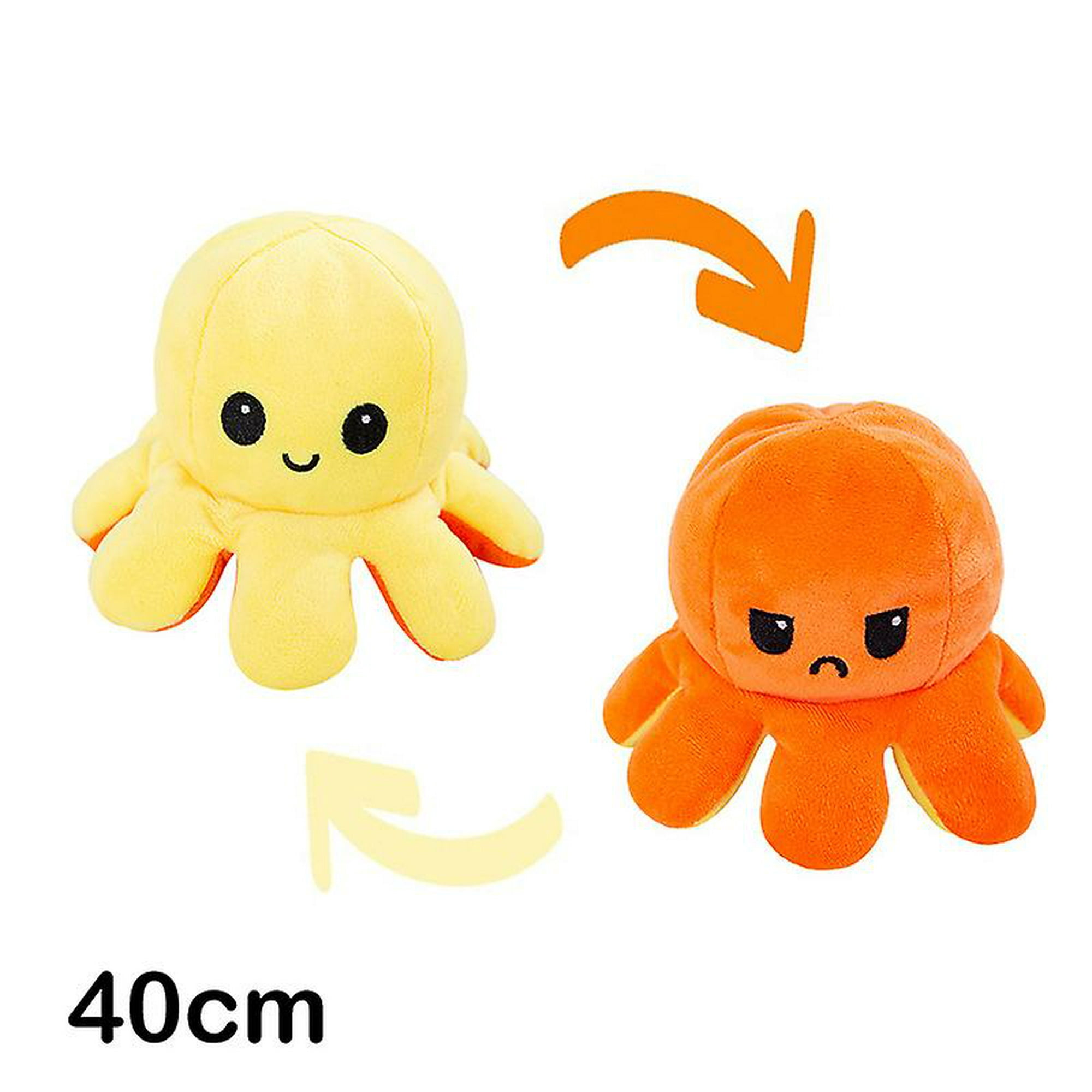 Peluche Pulpo Reversible Estado de Ánimo 20 cm. Naranja y Amarillo