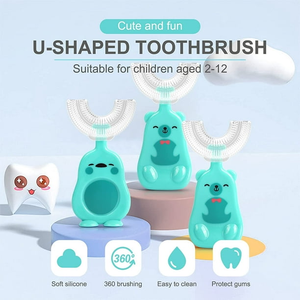 Cepillo de dientes para niños en forma de U, cepillo de dientes manual para  bebés, limpieza bucal de 360°, cepillo de dientes para niños sin BPA con  cabezal de silicona suave, 7-12