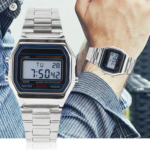 Reloj digital para hombre y mujer, Digital LED Retroiluminaci, Ajustable,  correa de acero inoxidable, impermeable - unisex Reloj de Pulsera EOTVIA No