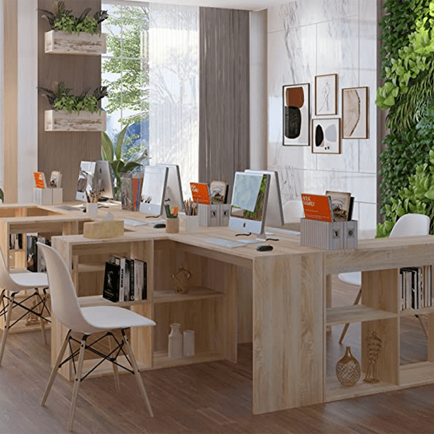  Mesa de madera en forma de L simple escritorio para