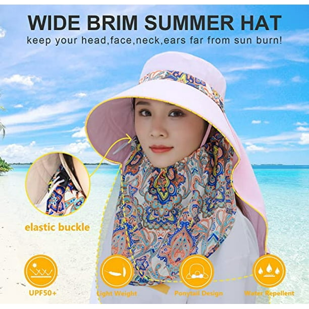 Sombrero de pesca de ala ancha, gorra de sol con solapa para el cuello y  máscara facial, sombrero de protección solar UPF 50, sombrero de playa