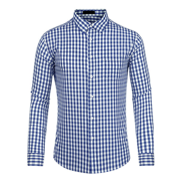 Camisa a cuadros para hombre, ajuste regular, con botones, manga larga, vestido, a cuadros azul oscuro blanco S Unique Bargains Walmart en línea