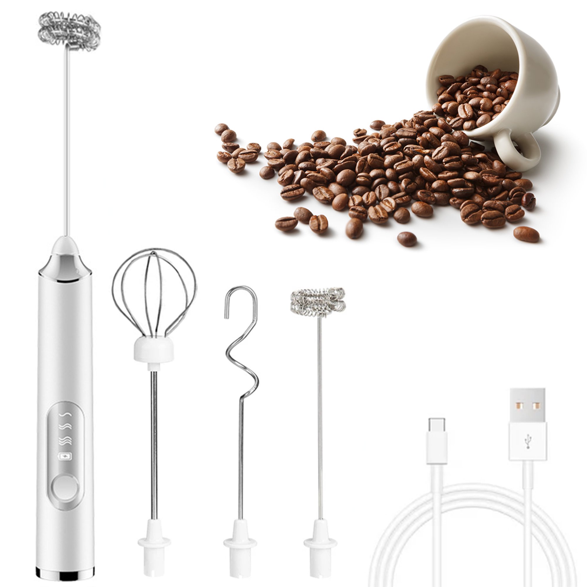 Espumador de leche, Espumador de leche recargable por USB, Batidor  eléctrico de mano 3 velocidades ajustables con 3 batidores de acero  inoxidable para café con leche, capuchino, café