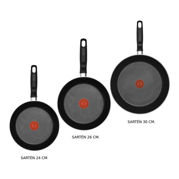 Basics - Juego de 3 sartenes antiadherentes – 20,3 cm, 25,4 cm y  30,4 cm, color negro : : Hogar y Cocina