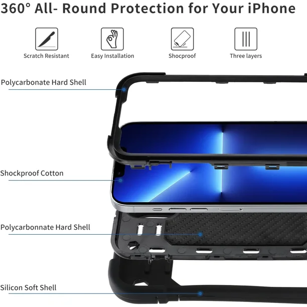 Funda militar para iPhone 12 Pro Max de 6.7 pulgadas, resistente funda  híbrida de doble capa con soporte de anillo de 360° con soporte de soporte  para