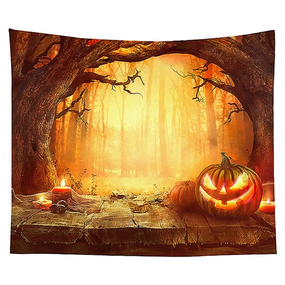 halloween tapestry with print background hanging on the bedroom wall