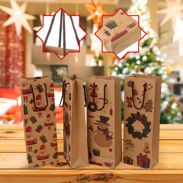 HRX Package Bolsas de regalo de papel kraft grueso para 1 botella, 12  bolsas de regalo de vino de papel resistente con asas para Navidad,  fiestas