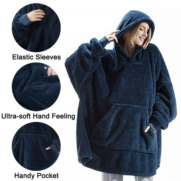 Suéter con capucha de invierno para mujer, manta polar de gran tamaño con  mangas, Bolsillo grande, Sudadera con capucha cálida y gruesa, bata de TV,  envío directo