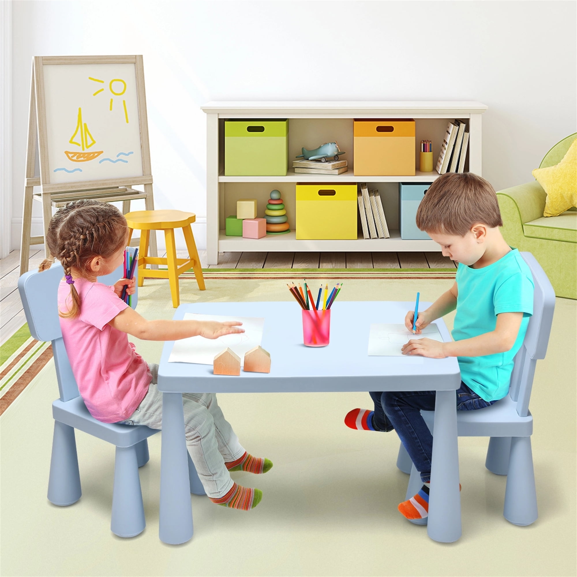 Costway Set con Mesa y 2 Sillas para Niños Comer Dibujar Escribir y Hacer  Manualidades 76,5 x 54,5 x Costway Modern