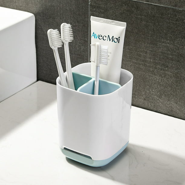 Soporte de pared para cepillos de dientes con 5 ranuras con tapa,  organizador de almacenamiento de cepillos de dientes autoadhesivo, perfecto  para