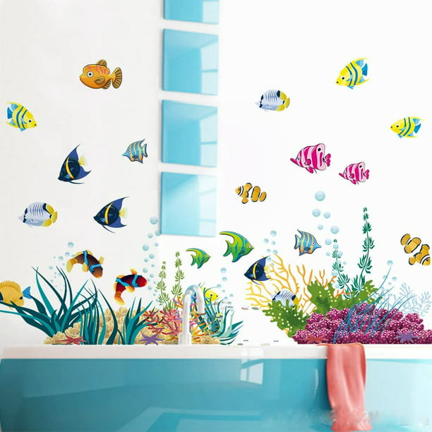Vinilo adhesivo de pared con diseño de peces marinos para niños y niñas,  decoración de habitación de habitación de niños y niñas