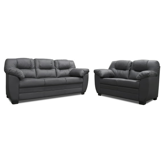 sala de piel genuina sofá y love seat confortopiel toscana gris oxford