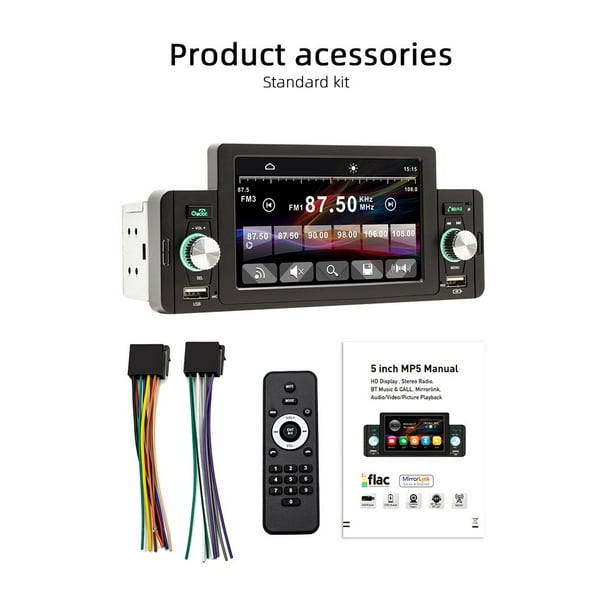 Radio de coche 7 pulgadas HD reproductor MP5 GPS Bluetooth audio estéreo 1  Din pantalla táctil video multimedia Bluetooth/FM/MP5/USB/AUX cámara de
