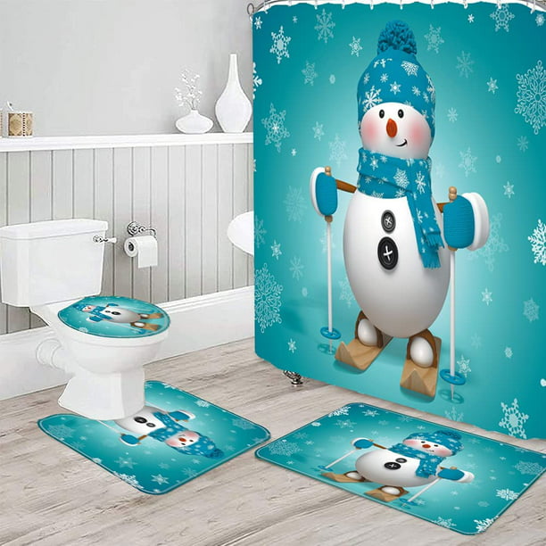  Decoraciones navideñas de baño, accesorios de baño, juego de  decoración de baño de Navidad, incluye cortina de ducha de Navidad,  alfombras de baño antideslizantes, tapete, funda de asiento de inodoro 