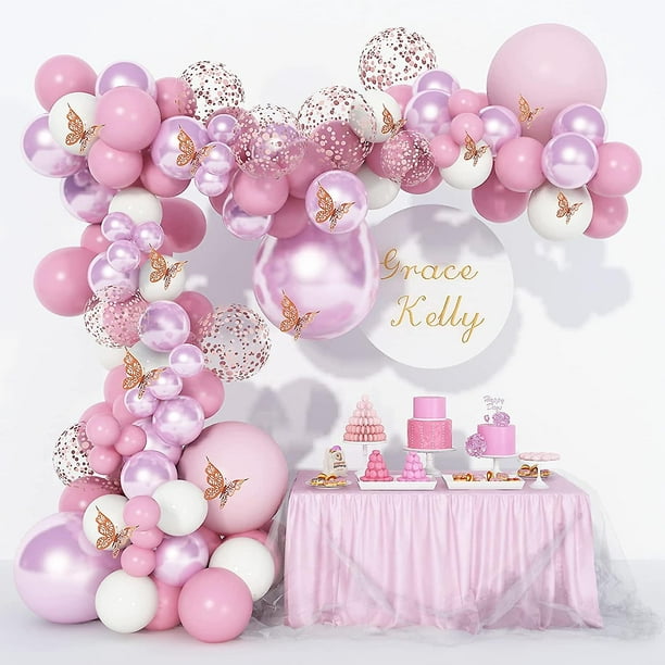 Adornos y decoración Decoraciones de baby shower para niña 140 piezas  Guirnalda de globos rosa metálico Kit de arco de globo blanco rosa  Pegatinas de mariposa Confe de oro rosa YONGSHENG 9024735607441
