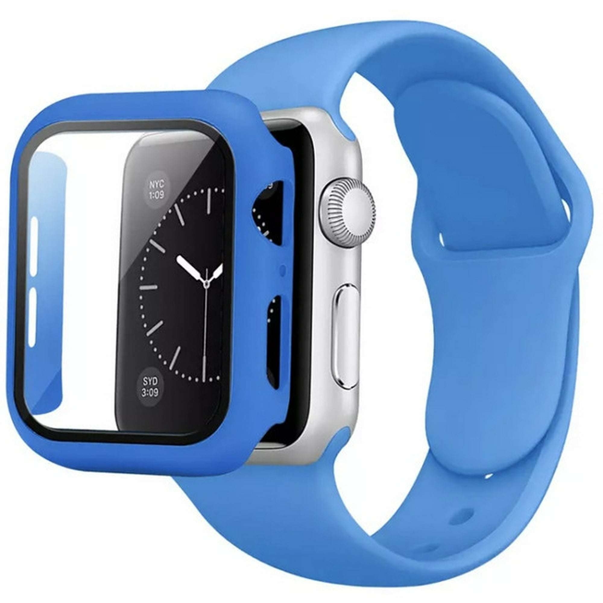 Correa para apple watch de 42mm / 44mm de silicón + case protector de pantalla con cristal templado. mamá pulpo silicón con case