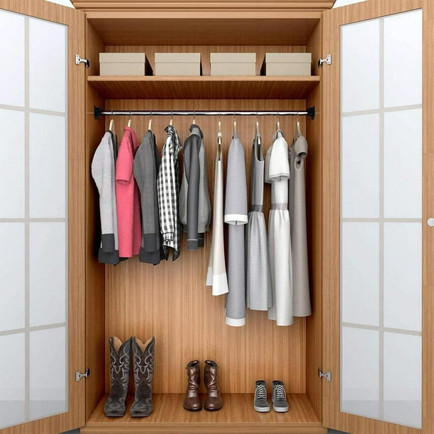 Barra de armario para colgar ropa, soporte de barra de armario de madera  para dormitorio con brida de tornillos, riel de armario para colgar ropa