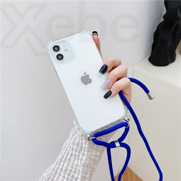 Funda de teléfono con cadena y correa para collar para iPhone 14 13 Pro Max  12 11 XS X XR Mini SE 2 6S 7 8 Plus, funda de cuerda suave transparente